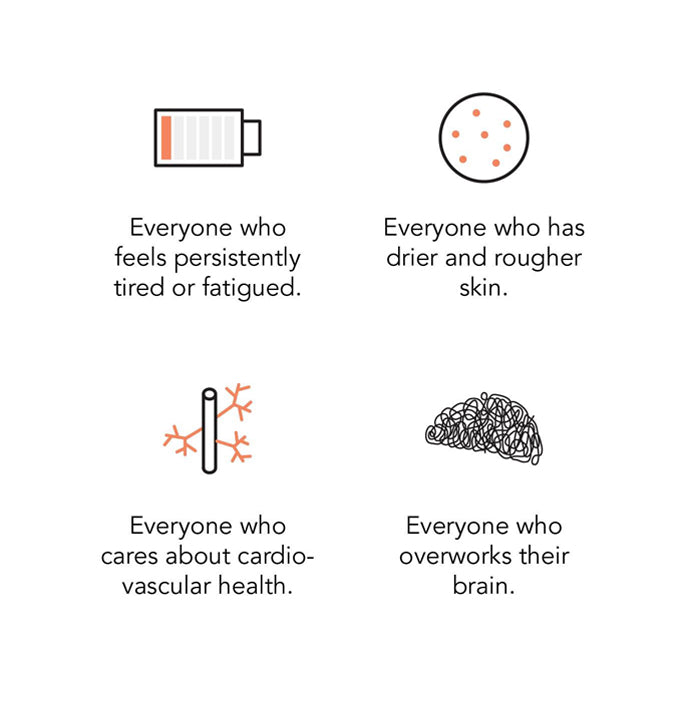 Everyone who feels persistently tired or fatigued. Everyone who has drier and rougher skin. Everyone who cares about cardiovascular health. Everyone who overworks their brain | 2nutri Squalene